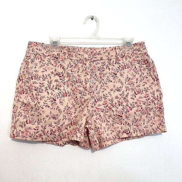 ANN TAYLOR LOFT Outlet Original Shorts Light Pink Plum Purple Floral 100% Cotton - Picture 1 of 11